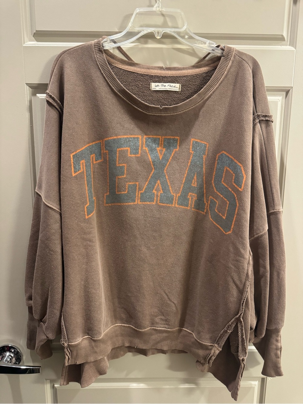 Free People Mauve-Brown Texas Pullover Sweater with Orange & Blue Graphic